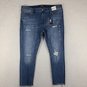 EXPRESS Jeans Womens 16 Blue‎ Cropped Legging Mid Rise Fray Dark Wash Denim NEW